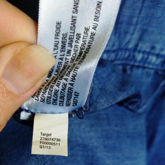 Merona Denim Cap Sleeves Fixed Waist Button Down Short Dress w/Scarf SZ XXL EUC - Picture 8 of 8